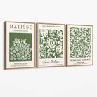Set of 3 Matisse and William Morris Green Floral Canvas Art Prints with Oak Float Frame