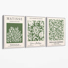 Set of 3 Matisse and William Morris Green Floral Canvas Art Prints with White Float Frame