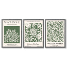 Set of 3 Matisse and William Morris Green Floral Framed Art Prints with Dark Grey Wooden Frames
