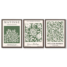 Set of 3 Matisse and William Morris Green Floral Framed Art Prints with Dark Wood Frames