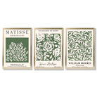 Set of 3 Matisse and William Morris Green Floral Framed Art Prints with Gold Wood Frames