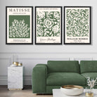 Set of 3 Matisse and William Morris Green Floral Art Prints in Black Frames | Artze UK