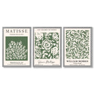 Set of 3 Matisse and William Morris Green Floral Framed Art Prints with Light Grey Wooden Frames
