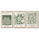 Set of 3 Matisse and William Morris Green Floral Framed Art Prints with Light Oak Frames
