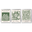 Set of 3 Matisse and William Morris Green Floral Framed Art Prints with Silver Wood Frames