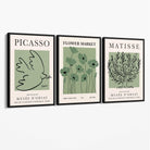 Set of 3 Matisse and Picasso Green Floral Canvas Art Prints with Black Float Frame