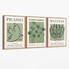 Set of 3 Matisse and Picasso Green Floral Canvas Art Prints with Oak Float Frame