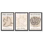 Set of 3 Matisse and Picasso Beige Floral Framed Art Prints with Black Wooden Frames