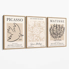 Set of 3 Matisse and Picasso Beige Floral Canvas Art Prints with Oak Float Frame