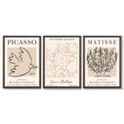 Set of 3 Matisse and Picasso Beige Floral Framed Art Prints with Dark Wood Frames