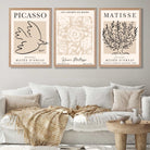 Set of 3 Matisse and Picasso Beige Floral Art Prints in Black Frames | Artze UK