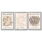 Set of 3 Matisse and Picasso Beige Floral Framed Art Prints with Light Grey Wooden Frames