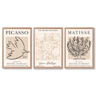 Set of 3 Matisse and Picasso Beige Floral Framed Art Prints with Light Oak Frames