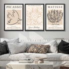 Set of 3 Matisse and Picasso Beige Floral Art Prints in White Frames | Artze UK
