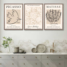 Set of 3 Matisse and Picasso Beige Floral Art Prints in Oak Frames | Artze UK