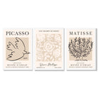 Set of 3 Matisse and Picasso Beige Floral Framed Art Prints with White Wooden Frames