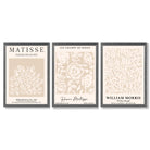 Set of 3 Matisse and William Morris Beige Floral Framed Art Prints with Dark Grey Wooden Frames
