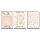 Set of 3 Matisse and William Morris Beige Floral Framed Art Prints with Light Walnut Frames