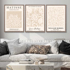Set of 3 Matisse and William Morris Beige Floral Art Prints in White Frames | Artze UK