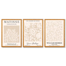Set of 3 Matisse and William Morris Beige Floral Framed Art Prints with Oak Wooden Frames