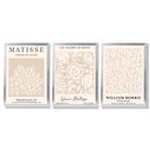 Set of 3 Matisse and William Morris Beige Floral Framed Art Prints with Silver Wood Frames
