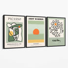 Set of 3 Abstract Picasso, Warhol, Haring Green Canvas Art Prints with Black Float Frame