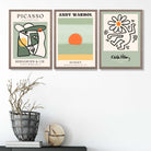 Set of 3 Abstract Picasso, Warhol, Haring Green Art Prints in Oak Frames | Artze UK