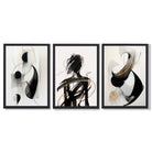 Set of 3 Abstract Black and Beige Framed Art Prints with Black Wooden Frames