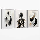 Set of 3 Abstract Black and Beige Canvas Art Prints with White Float Frame
