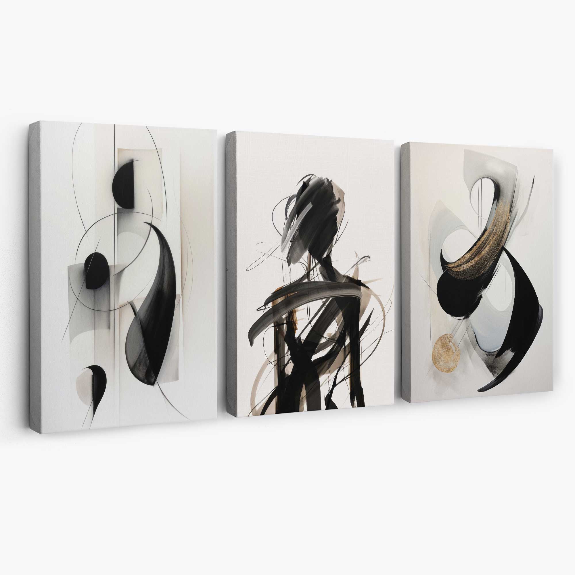 Set of 3 Abstract Black and Beige Canvas Art Prints | Artze Wall Art