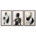 Set of 3 Abstract Black and Beige Framed Art Prints with Dark Wood Frames