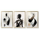 Set of 3 Abstract Black and Beige Framed Art Prints with Gold Wood Frames