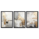 Set of 3 Abstract Beige and Gold Framed Art Prints with Black Wooden Frames