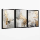 Set of 3 Abstract Beige and Gold Canvas Art Prints with Black Float Frame