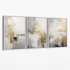 Set of 3 Abstract Beige and Gold Canvas Art Prints with White Float Frame