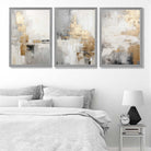 Set of 3 Abstract Beige and Gold Art Prints in White Frames | Artze UK
