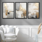 Set of 3 Abstract Beige and Gold Art Prints in Oak Frames | Artze UK