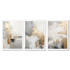 Set of 3 Abstract Beige and Gold Framed Art Prints with White Wooden Frames