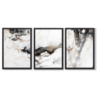 Set of 3 Abstract Beige and Black Framed Art Prints with Black Wooden Frames