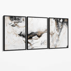 Set of 3 Abstract Beige and Black Canvas Art Prints with Black Float Frame