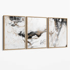 Set of 3 Abstract Beige and Black Canvas Art Prints with Oak Float Frame