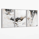 Set of 3 Abstract Beige and Black Canvas Art Prints with White Float Frame