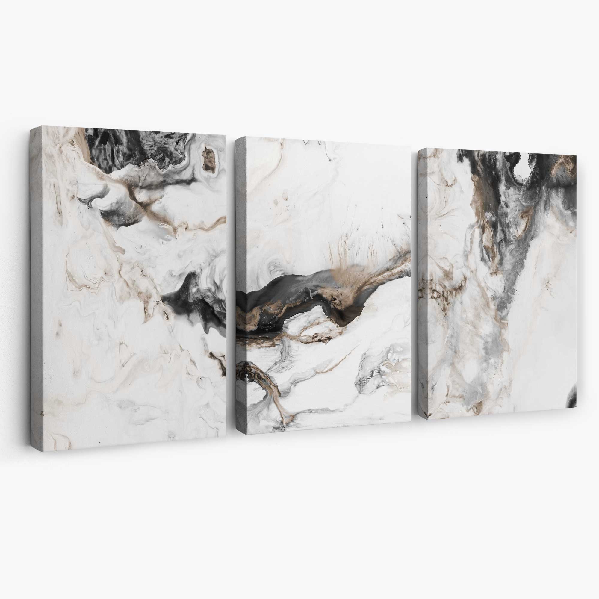 Set of 3 Abstract Beige and Black Canvas Art Prints | Artze Wall Art
