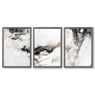 Set of 3 Abstract Beige and Black Framed Art Prints with Dark Grey Wooden Frames