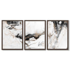Set of 3 Abstract Beige and Black Framed Art Prints with Dark Wood Frames