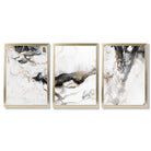 Set of 3 Abstract Beige and Black Framed Art Prints with Gold Wood Frames