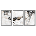 Set of 3 Abstract Beige and Black Framed Art Prints with Light Grey Wooden Frames