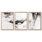 Set of 3 Abstract Beige and Black Framed Art Prints with Light Oak Frames