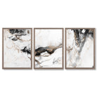 Set of 3 Abstract Beige and Black Framed Art Prints with Light Walnut Frames
