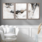 Set of 3 Abstract Beige and Black Art Prints in White Frames | Artze UK